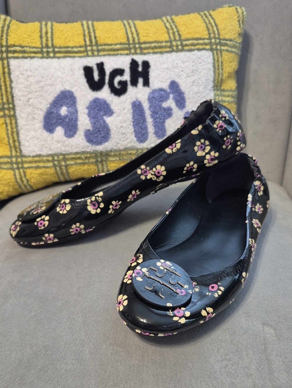 TORY BURCH Black Minnie Travel Ballet Flats - Patent Black And Floral